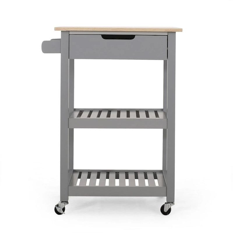 Compact Wooden Kitchen Cart with Wheels, Shelves and Drawer