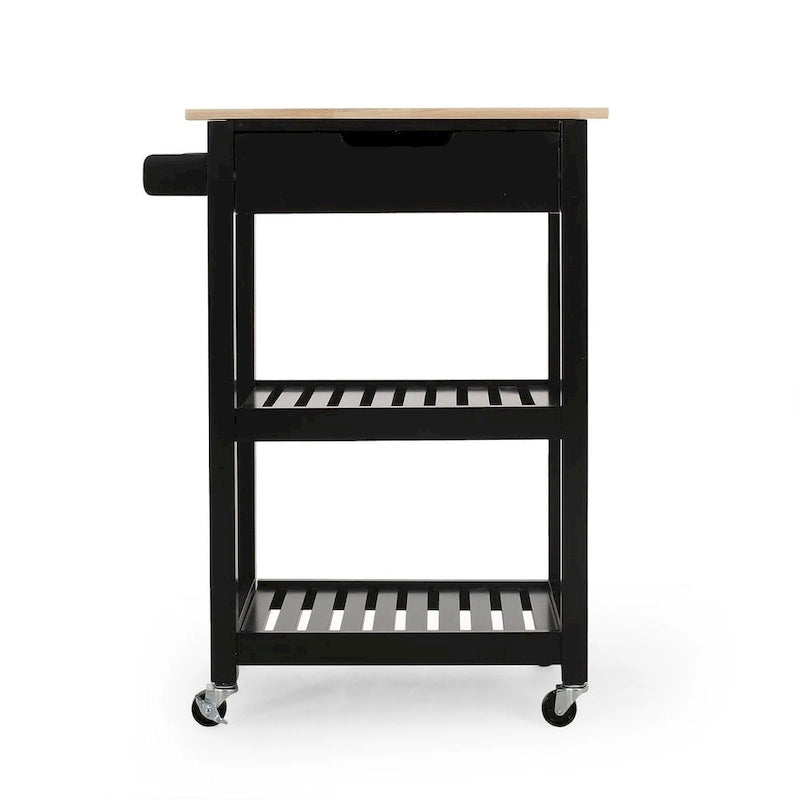 Compact Wooden Kitchen Cart with Wheels, Shelves and Drawer