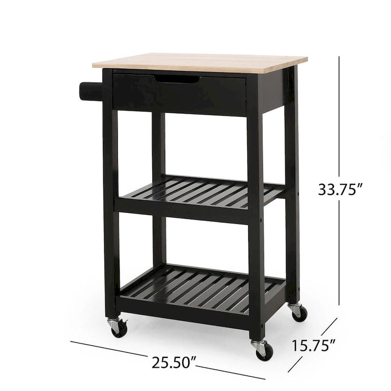 Compact Wooden Kitchen Cart with Wheels, Shelves and Drawer