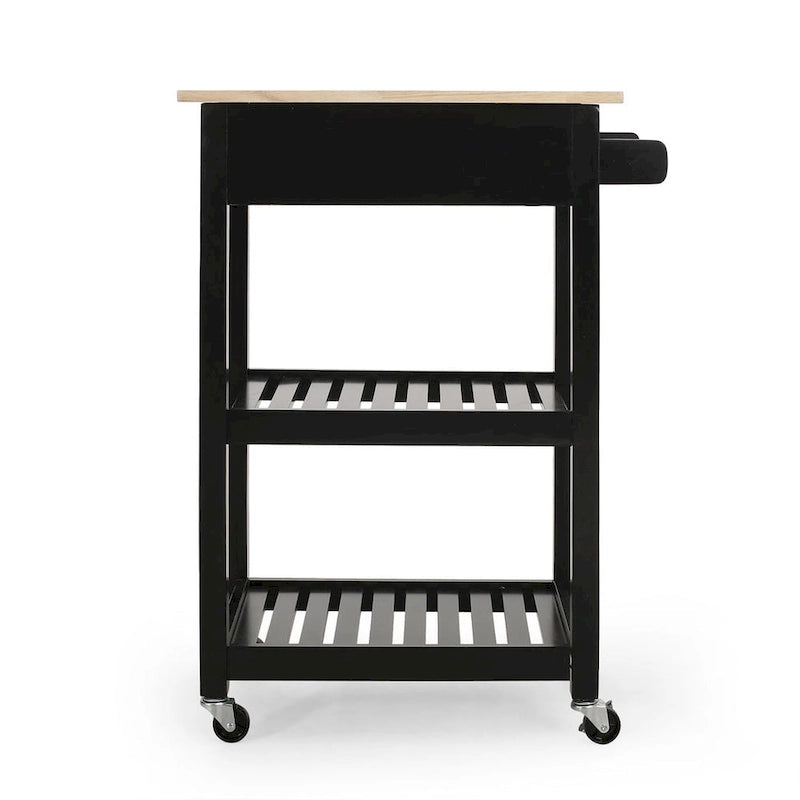 Compact Wooden Kitchen Cart with Wheels, Shelves and Drawer