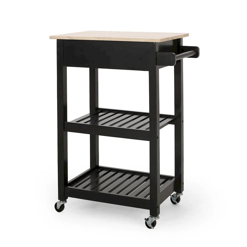 Compact Wooden Kitchen Cart with Wheels, Shelves and Drawer