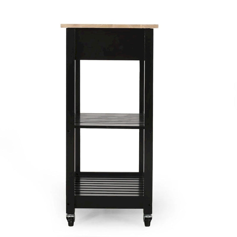 Compact Wooden Kitchen Cart with Wheels, Shelves and Drawer