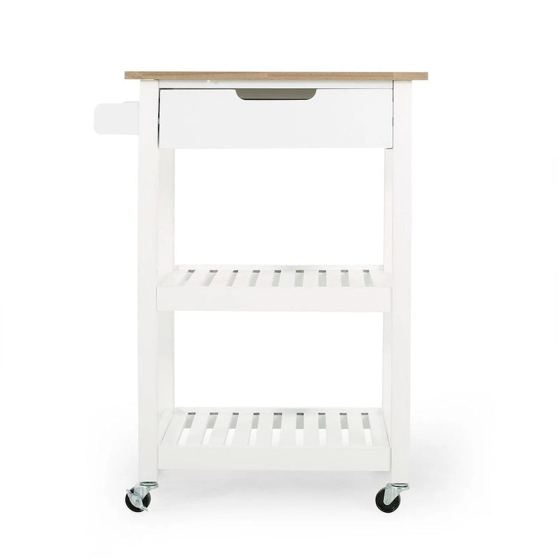 Compact Wooden Kitchen Cart with Wheels, Shelves and Drawer
