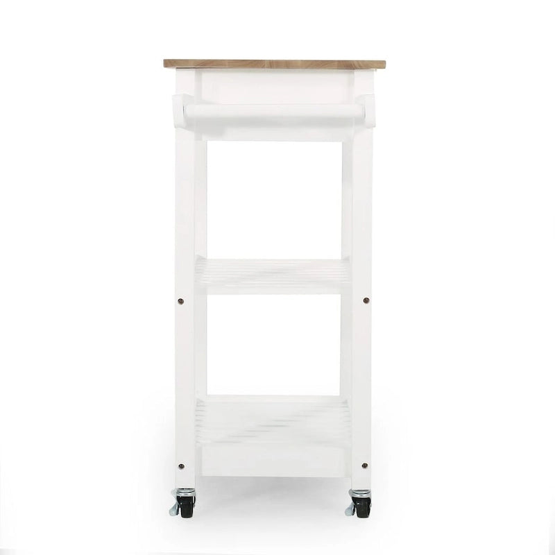 Compact Wooden Kitchen Cart with Wheels, Shelves and Drawer