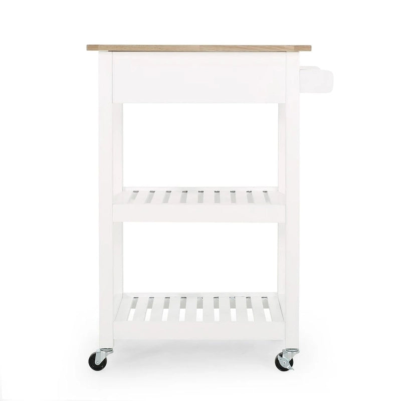 Compact Wooden Kitchen Cart with Wheels, Shelves and Drawer