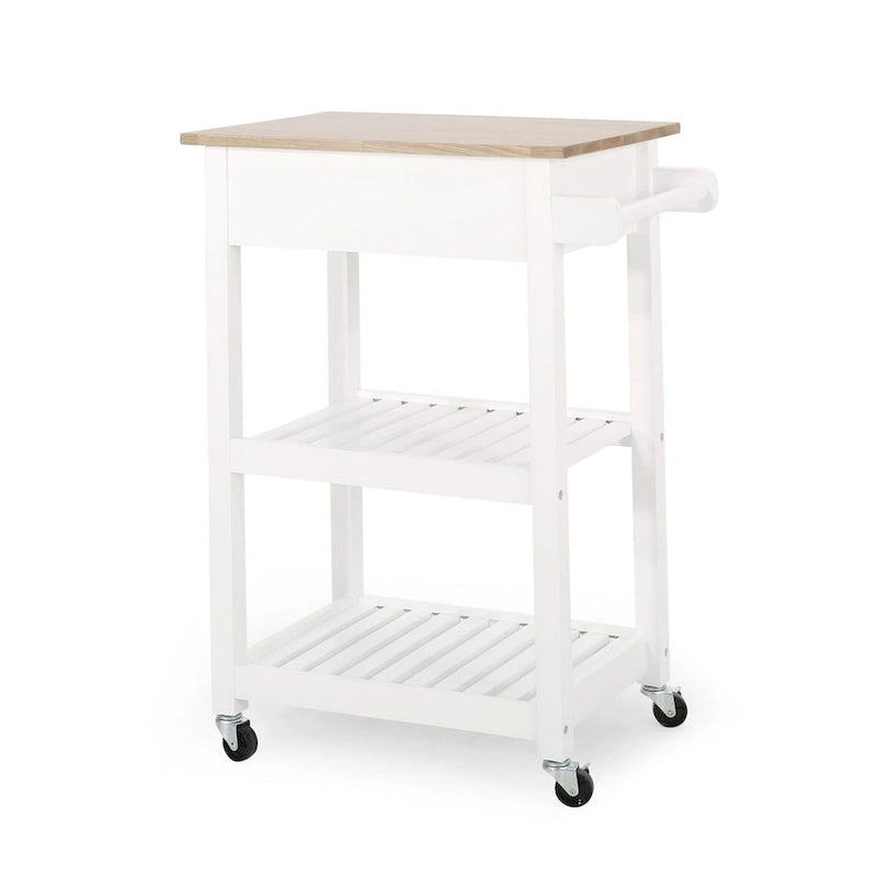 Compact Wooden Kitchen Cart with Wheels, Shelves and Drawer