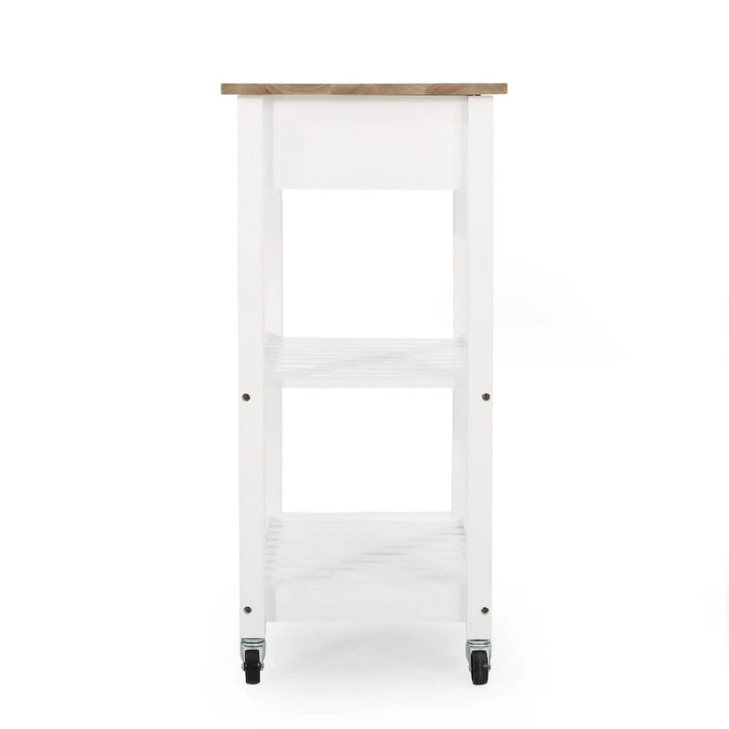 Compact Wooden Kitchen Cart with Wheels, Shelves and Drawer