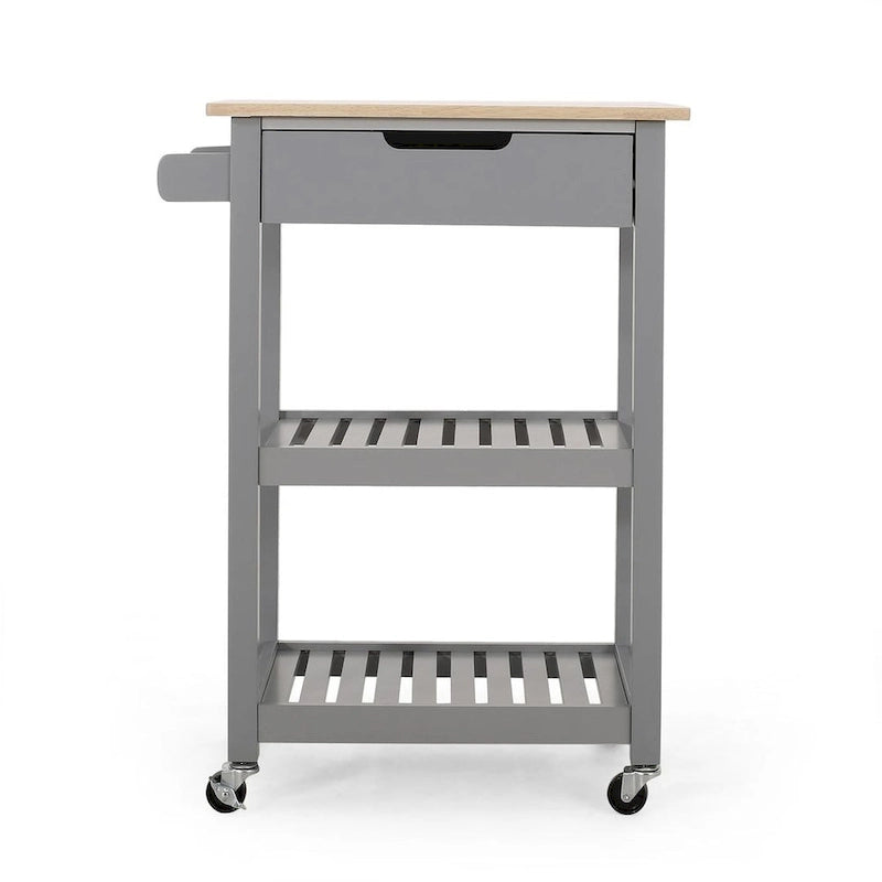 Compact Wooden Kitchen Cart with Wheels, Shelves and Drawer