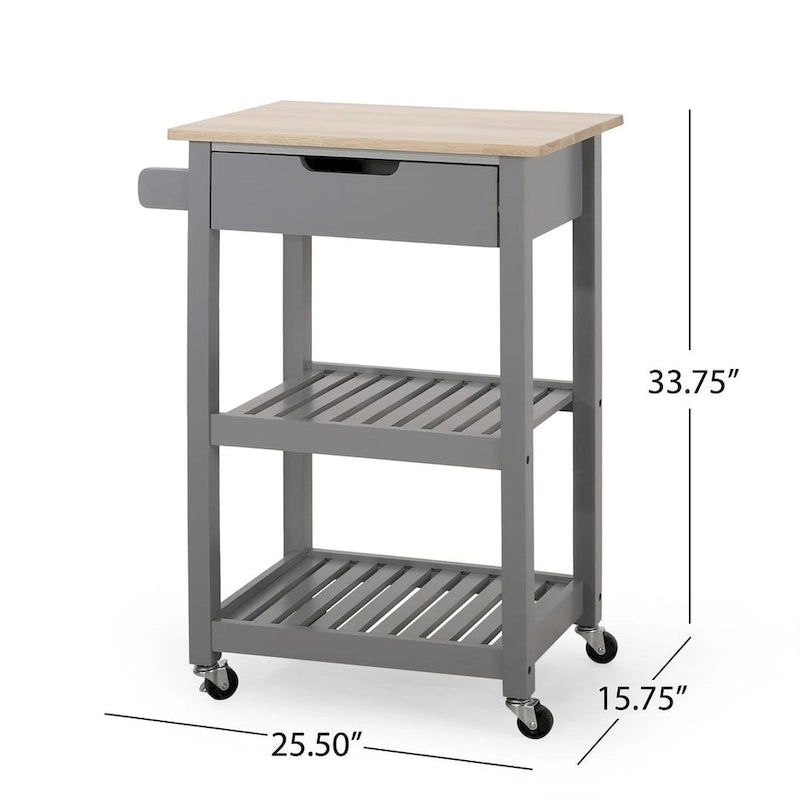 Compact Wooden Kitchen Cart with Wheels, Shelves and Drawer