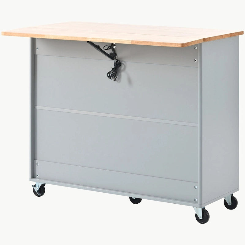 LED Light Kitchen Cart on Wheels with 2 Fluted Glass Doors