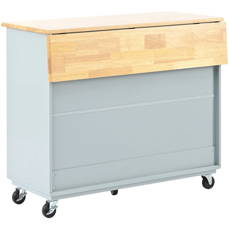 LED Light Kitchen Island on Wheels with Drop Leaf and Power Outlets
