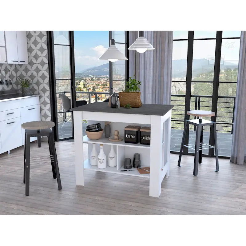 3-Shelf Kitchen Island White and Onix