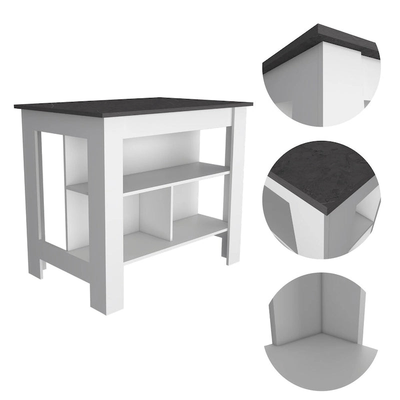 3-Shelf Kitchen Island White and Onix