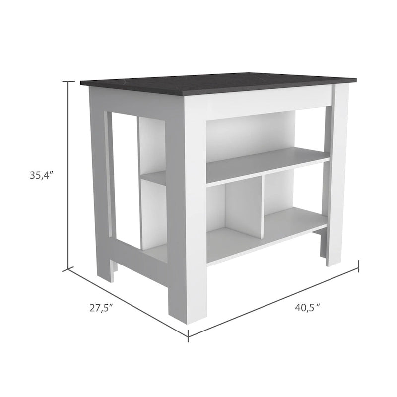 3-Shelf Kitchen Island White and Onix