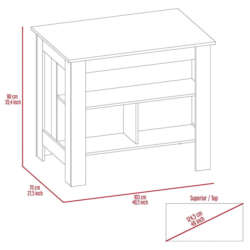 3-Shelf Kitchen Island White and Onix