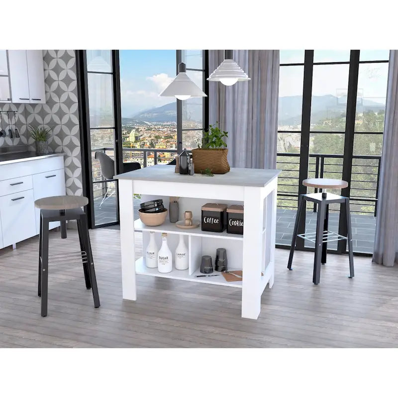 3-Shelf Kitchen Island White and Onix