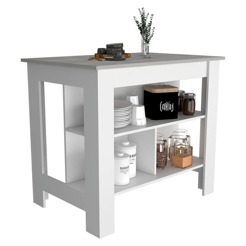 3-Shelf Kitchen Island White and Onix
