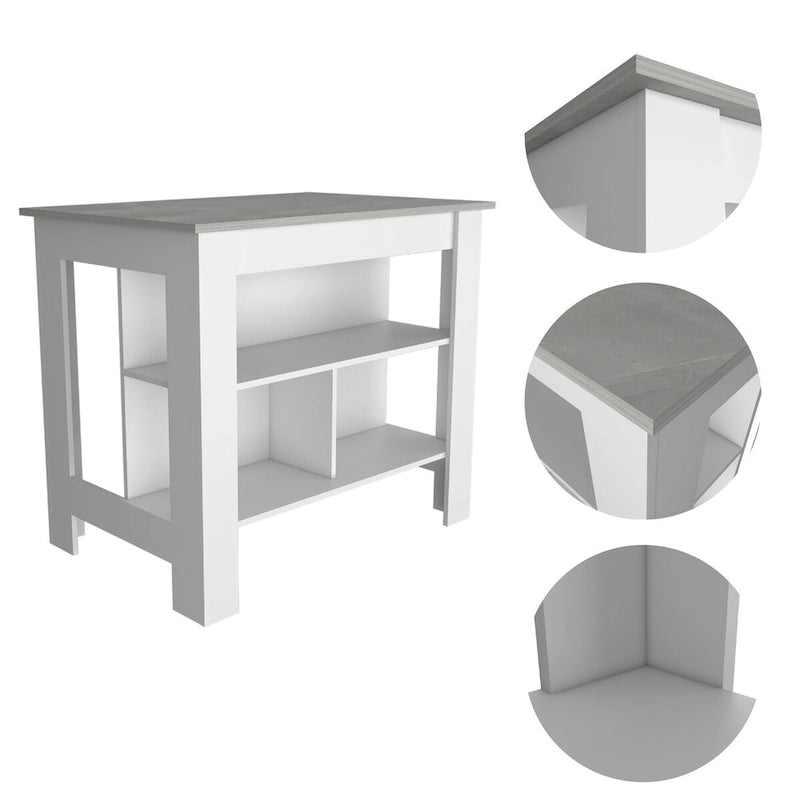 3-Shelf Kitchen Island White and Onix