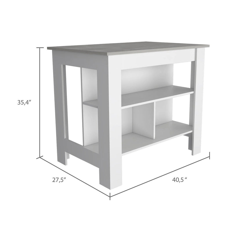 3-Shelf Kitchen Island White and Onix