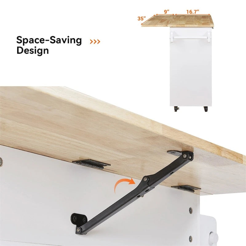 Rolling Kitchen Cart with Adjustable Shelf, Tower Rack and Rubber Top