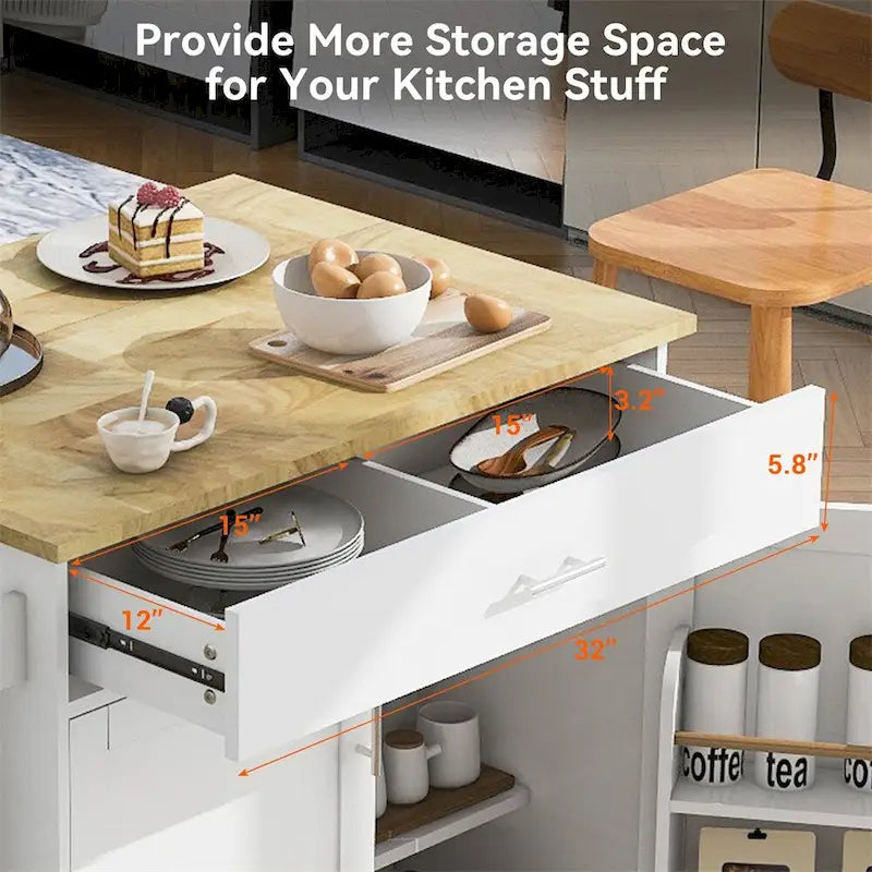 Rolling Kitchen Cart with Adjustable Shelf, Tower Rack and Rubber Top