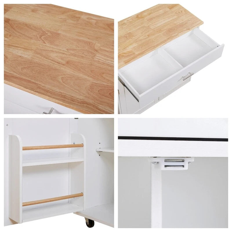 Rolling Kitchen Cart with Adjustable Shelf, Tower Rack and Rubber Top