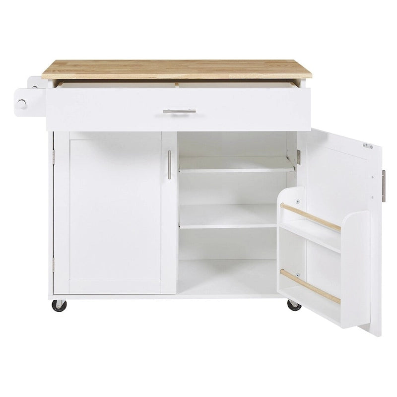 Rolling Kitchen Cart with Adjustable Shelf, Tower Rack and Rubber Top