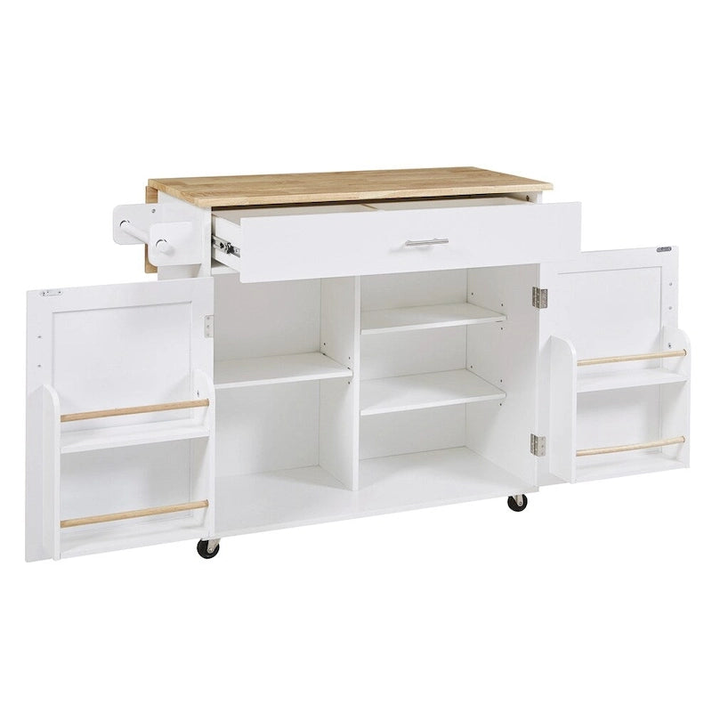 Rolling Kitchen Cart with Adjustable Shelf, Tower Rack and Rubber Top
