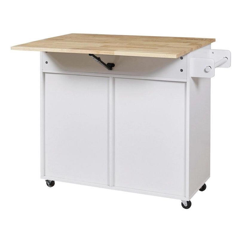 Rolling Kitchen Cart with Adjustable Shelf, Tower Rack and Rubber Top