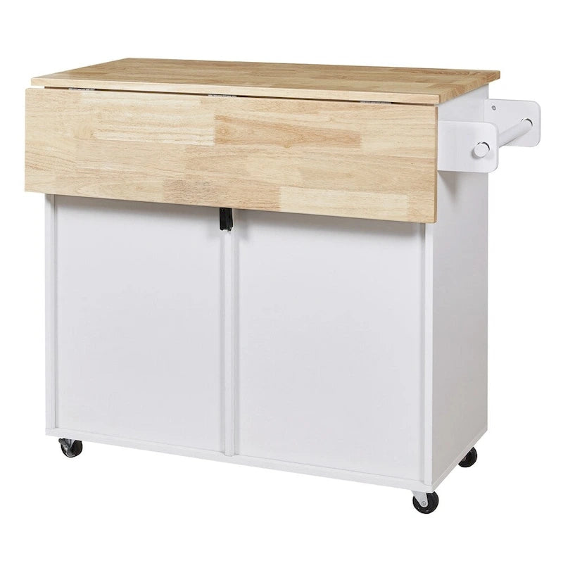 Rolling Kitchen Cart with Adjustable Shelf, Tower Rack and Rubber Top