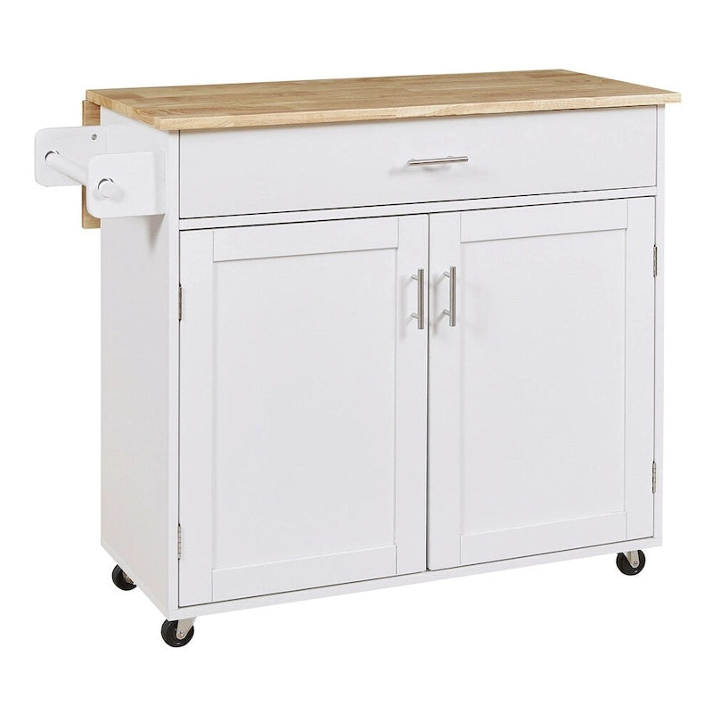 Rolling Kitchen Cart with Adjustable Shelf, Tower Rack and Rubber Top