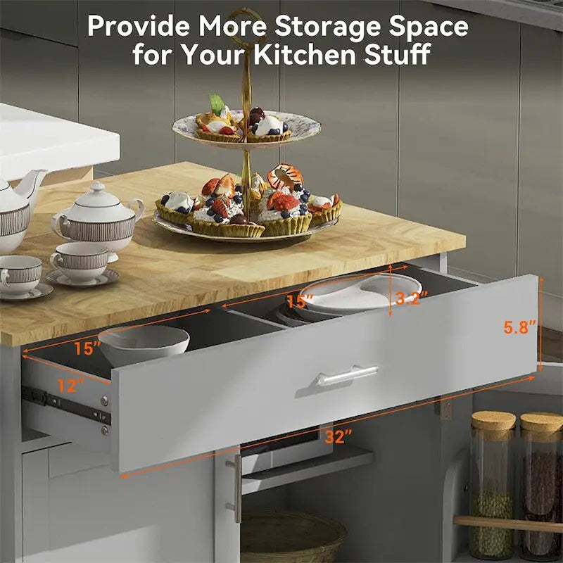 Rolling Kitchen Cart with Adjustable Shelf, Tower Rack and Rubber Top
