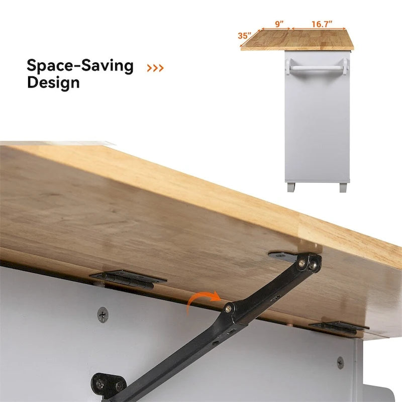 Rolling Kitchen Cart with Adjustable Shelf, Tower Rack and Rubber Top