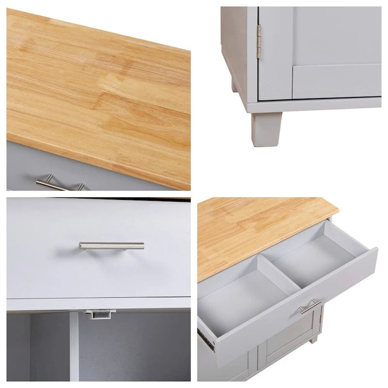 Rolling Kitchen Cart with Adjustable Shelf, Tower Rack and Rubber Top