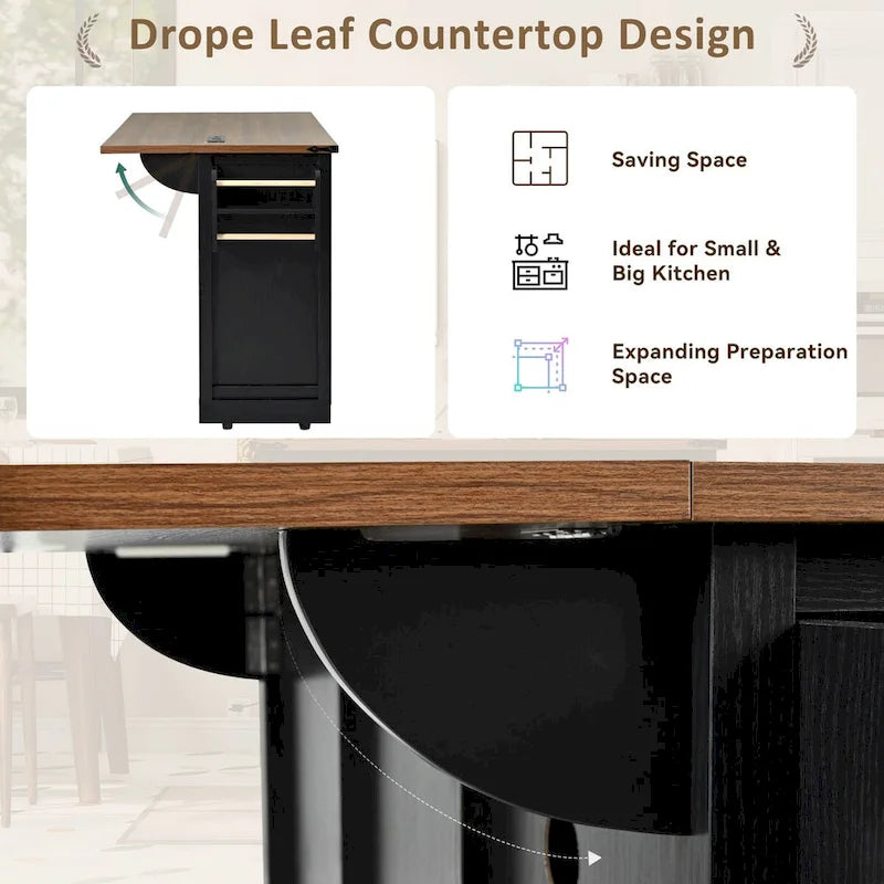53.7 Farmhouse Kitchen Island with Power Outlets and 2 Sliding Barn Doors