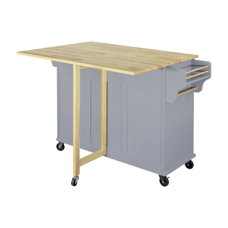 Natural Wood Top Kitchen Island with Storage, Easy-Glide Drawers and Heavy-Duty Casters