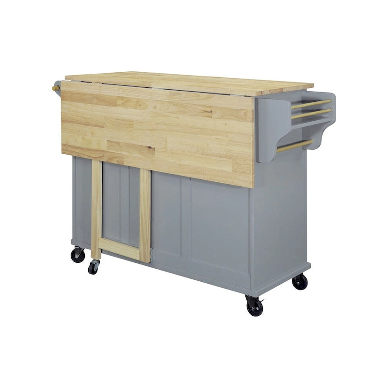 Natural Wood Top Kitchen Island with Storage, Easy-Glide Drawers and Heavy-Duty Casters