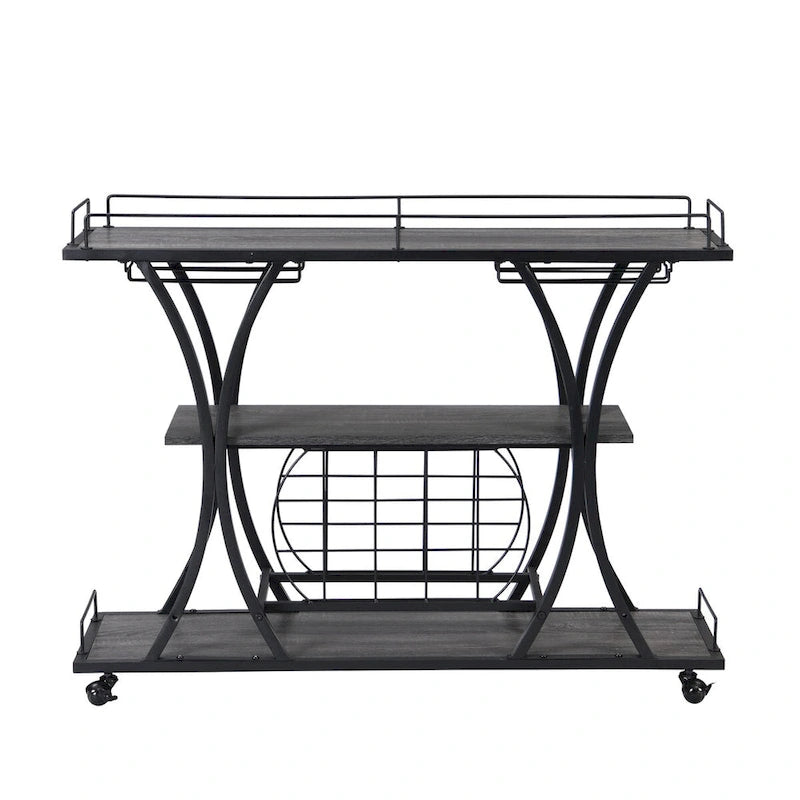 Industrial Bar Cart Kitchen Bar&Serving Cart with Wheels 3 Storage Shelves