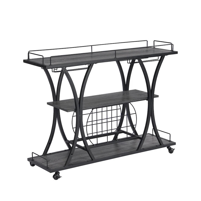 Industrial Bar Cart Kitchen Bar&Serving Cart with Wheels 3 Storage Shelves