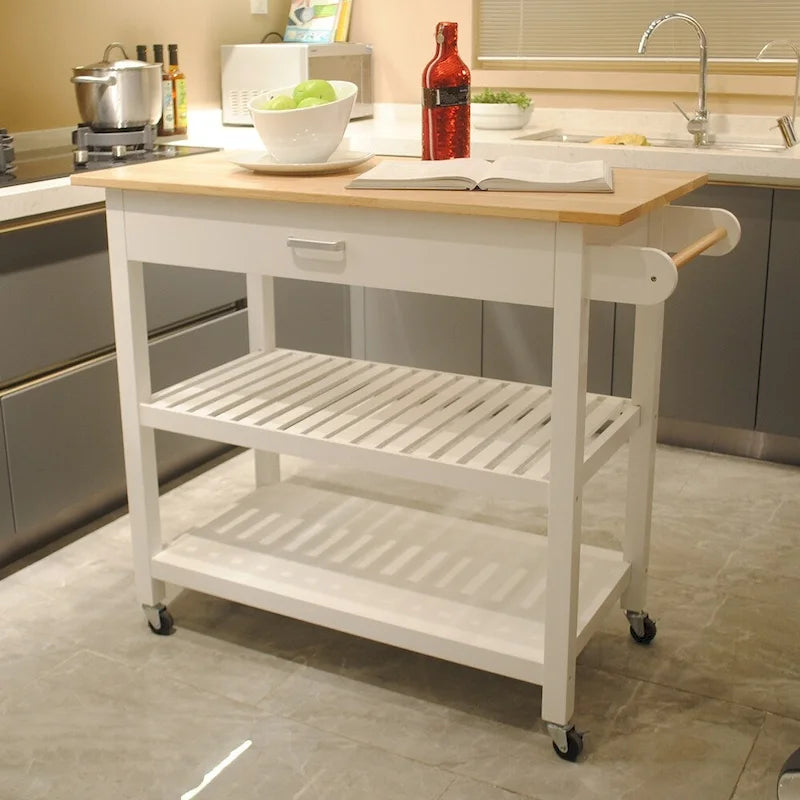 Kitchen Cart with Two Lockable Wheels