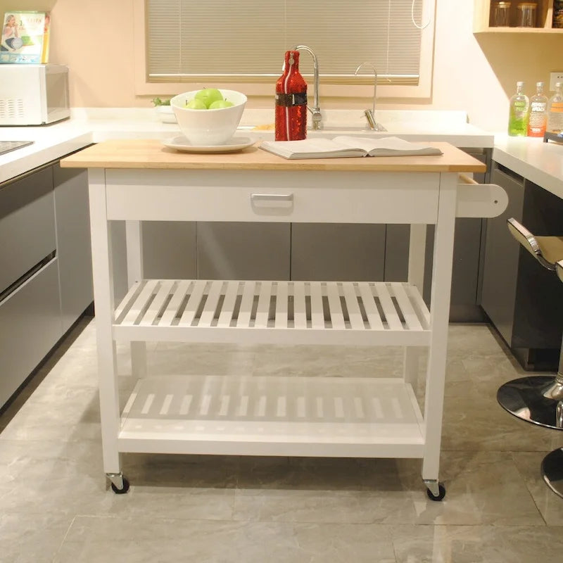 Kitchen Cart with Two Lockable Wheels