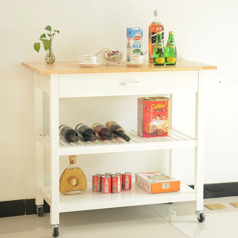 Kitchen Cart with Two Lockable Wheels