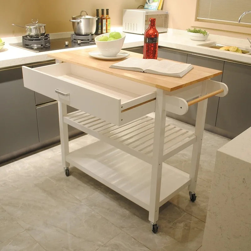 Kitchen Cart with Two Lockable Wheels