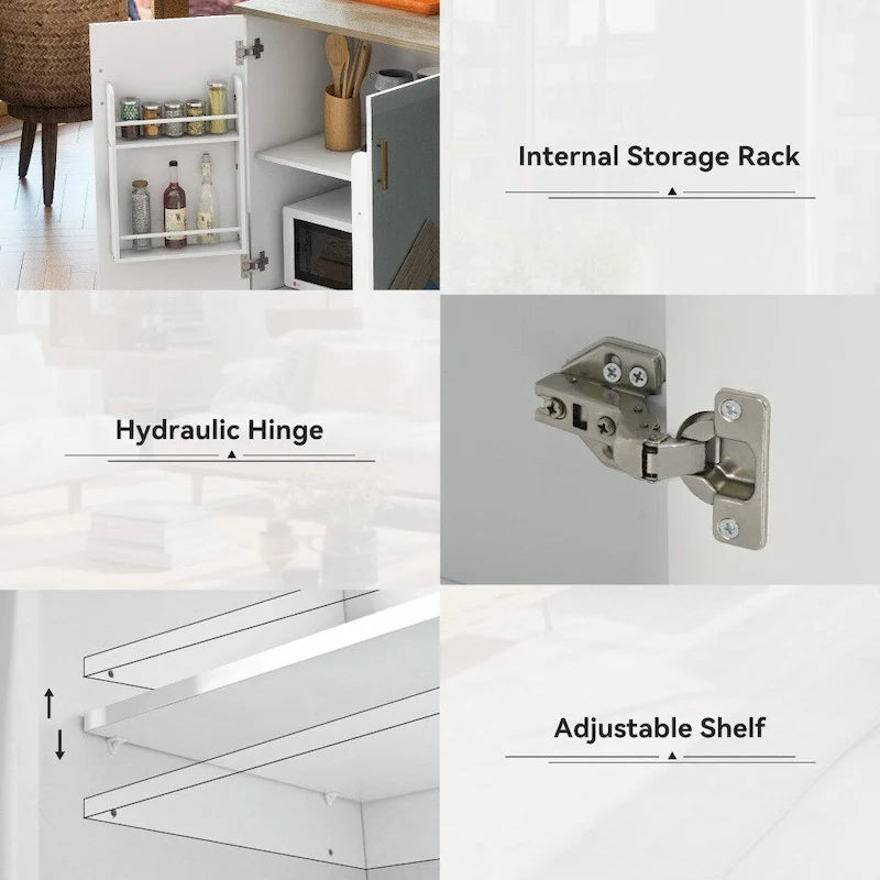51 in. W Kitchen Island Retro Drop-Leaf Desktop on 4 Wheels with Internal Storage Rack and Towel Rack
