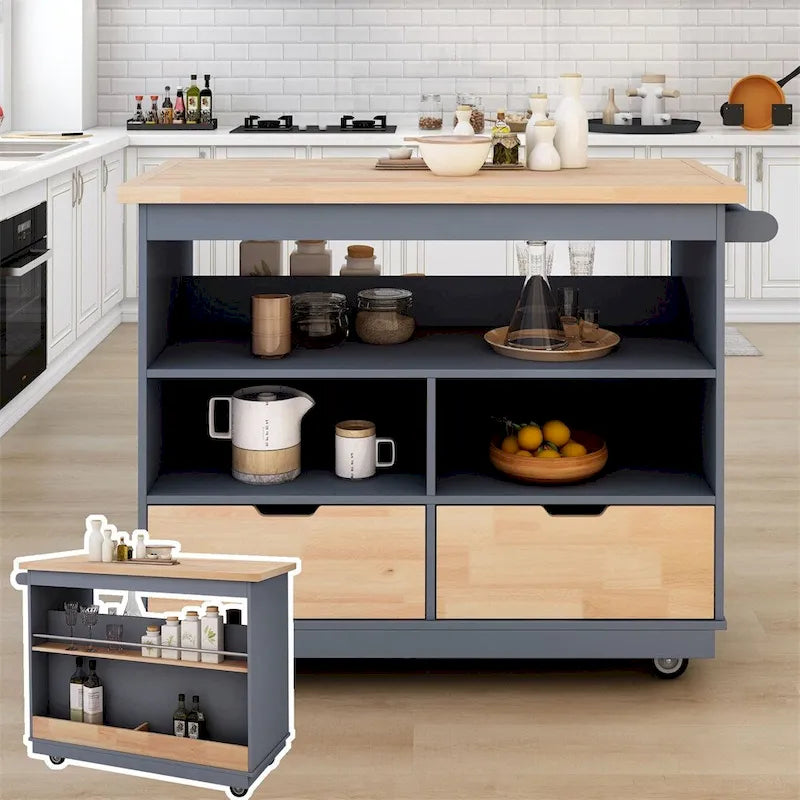 Rolling Kitchen Island with Storage,Two-sided Kitchen island Cart