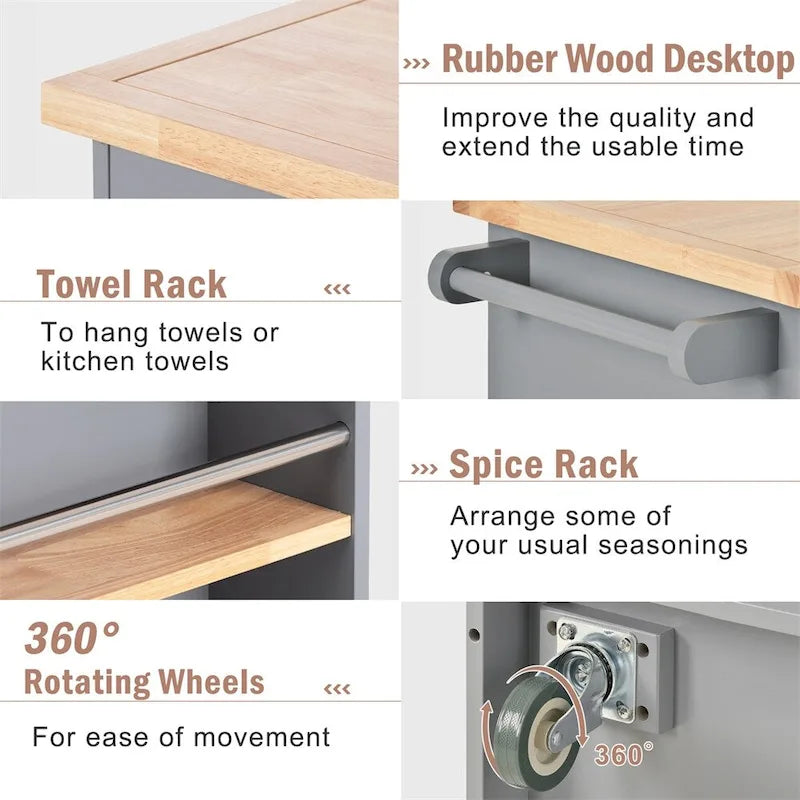Rolling Kitchen Island with Storage,Two-sided Kitchen island Cart