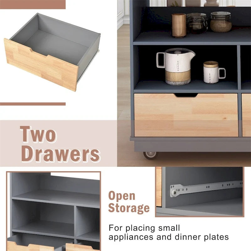 Rolling Kitchen Island with Storage,Two-sided Kitchen island Cart