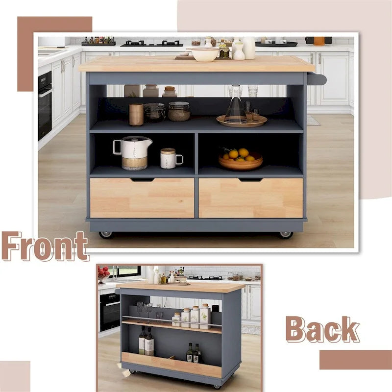 Rolling Kitchen Island with Storage,Two-sided Kitchen island Cart