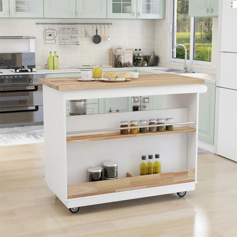 Rolling Kitchen Island with Storage,Two-sided Kitchen island Cart