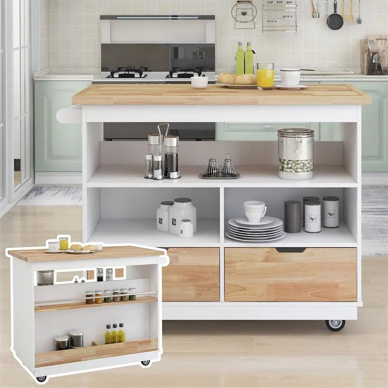Rolling Kitchen Island with Storage,Two-sided Kitchen island Cart
